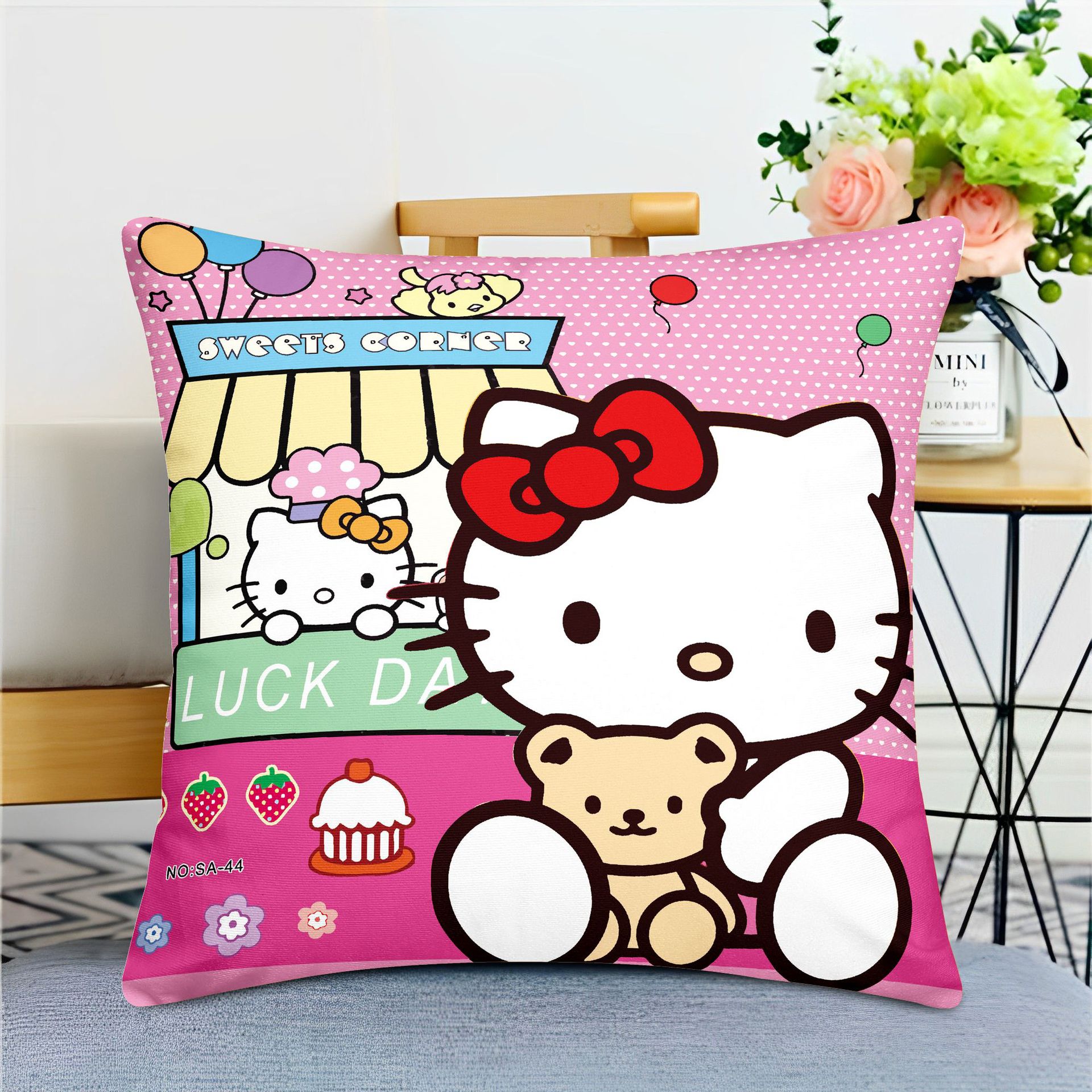 Cute gato de dibujos animados imitación super almohada rosa encantadora chica corazón almohada funda foto diseño de personalidad creativa DIY