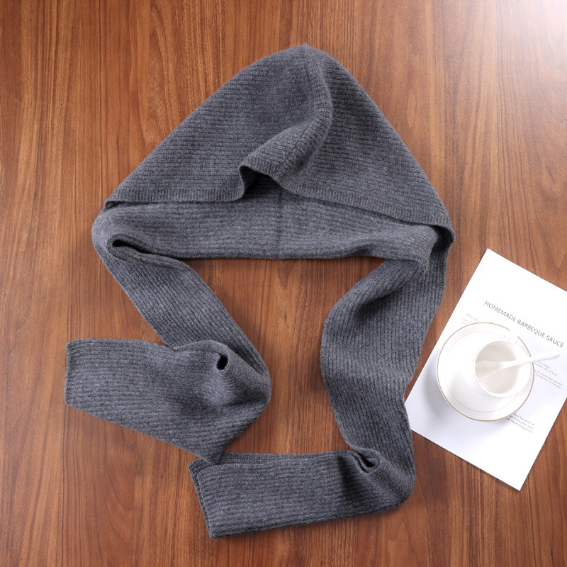 Manufacturer Cross-Border Wholesale 2025 New Style Wool Vertical Striped Hooded Knitted Thickened Scarf Hat Warm Scarf Hat