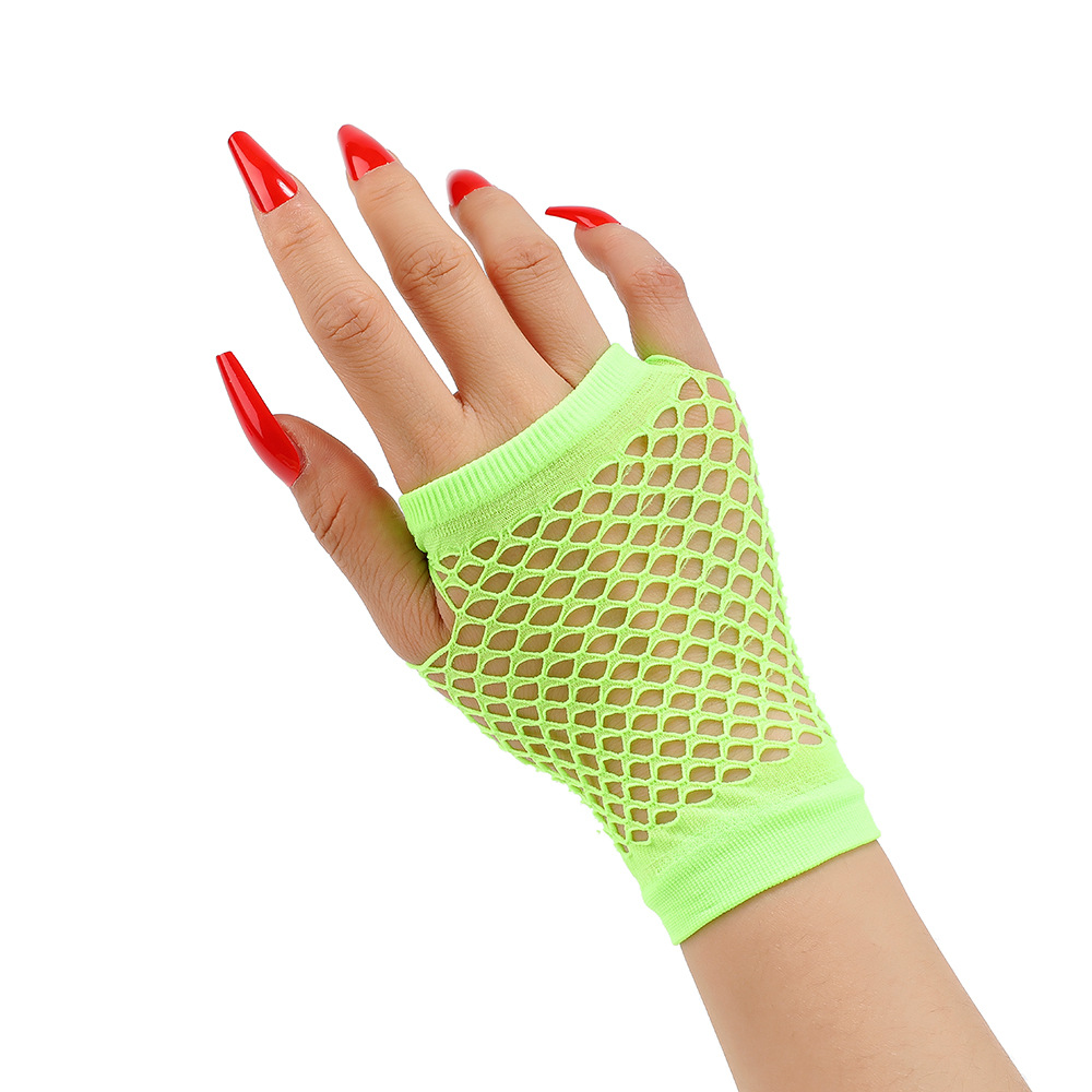 Guantes de red de pesca cortos, clubes nocturnos, guantes elásticos sexys multicolores, guantes de malla punk, guantes huecos de Halloween