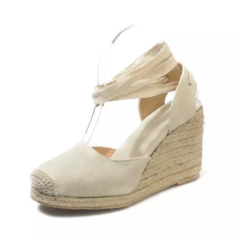 Platform Ankle-Wrap Sandals, Espadrille Wedge, Belt Strap, Plus Sizes 35–43