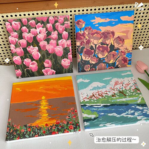 Digital oil painting diy student hand-painted living room bedroom decoration painting children's hand-filled coloring painting landscape oil painting set