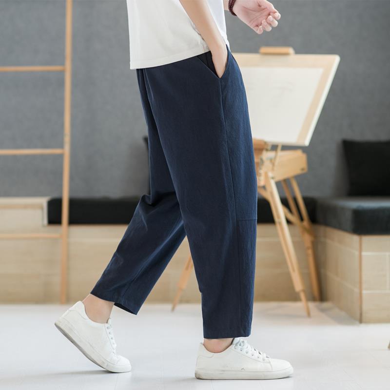 Pantalones cortos de lino para hombres 2023 primavera y verano nuevo estilo chino de lino de algodón para hombres pantalones atados al tobillo pantalones sueltos rectos Casuales