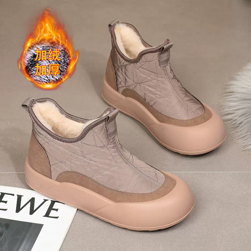 加厚绵羊毛雪地靴2025冬季新款时尚百搭棉靴一脚蹬防滑防水女棉鞋