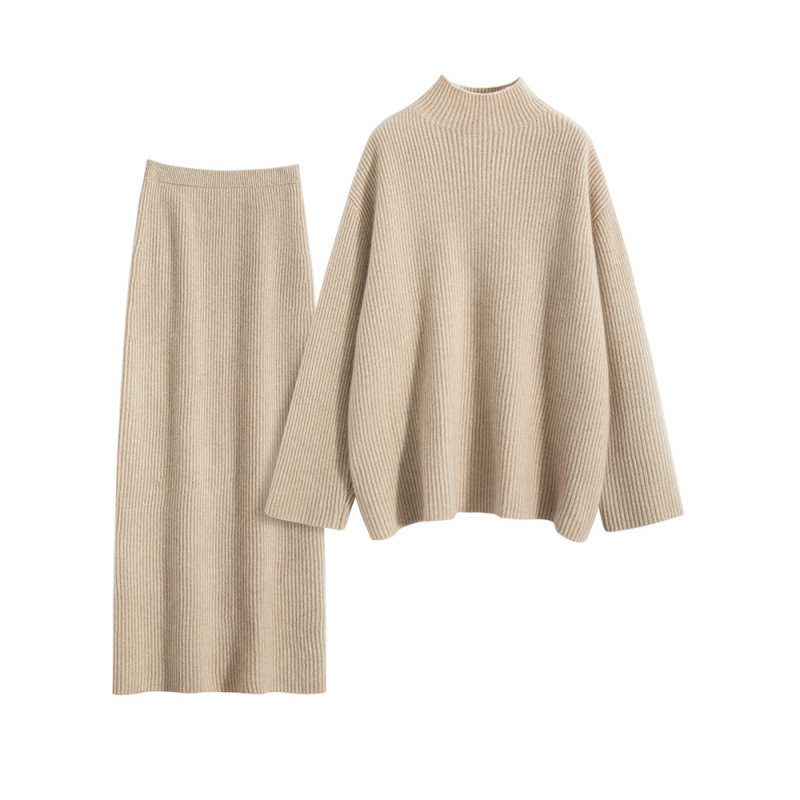 元宝针新款纯羊绒半身裙两件套女秋冬宽松上衣百搭毛衣女休闲套装