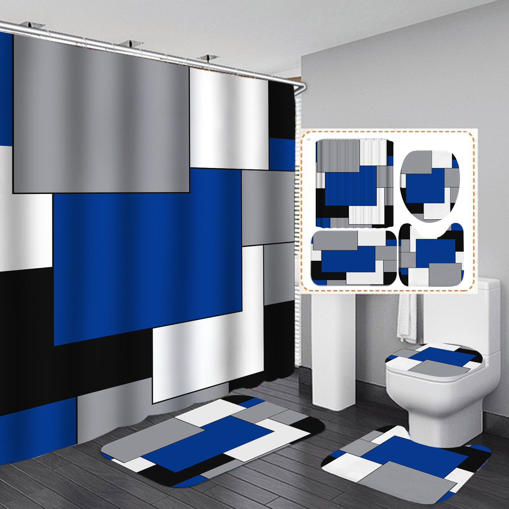 Amazon 3D HD impresión ducha cortina impermeable baño ducha cortina tela americana Plaid baño partición ducha cortina
