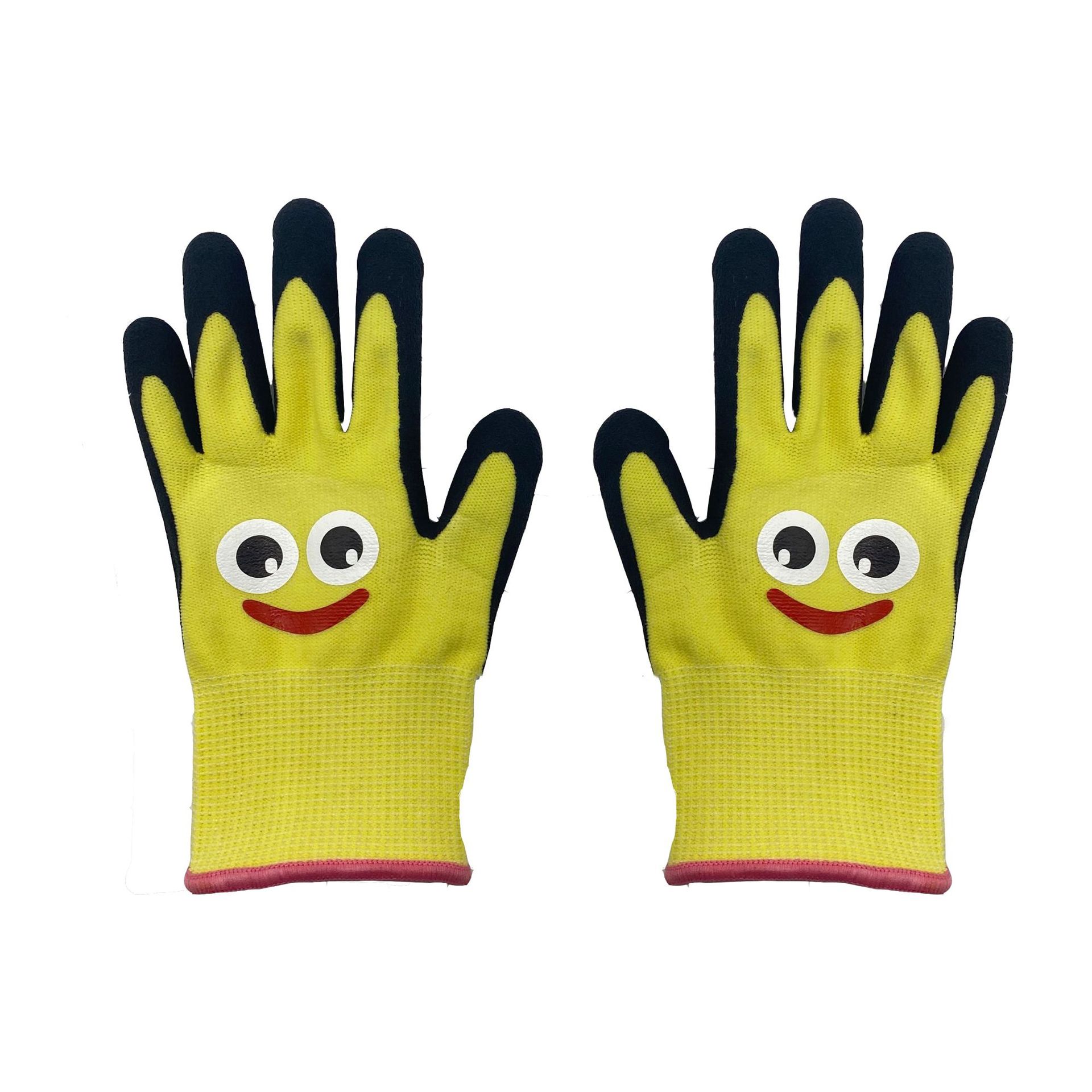 外贸出口可爱定制13针涤纶乳胶起皱浸胶手套花园农村劳动手套