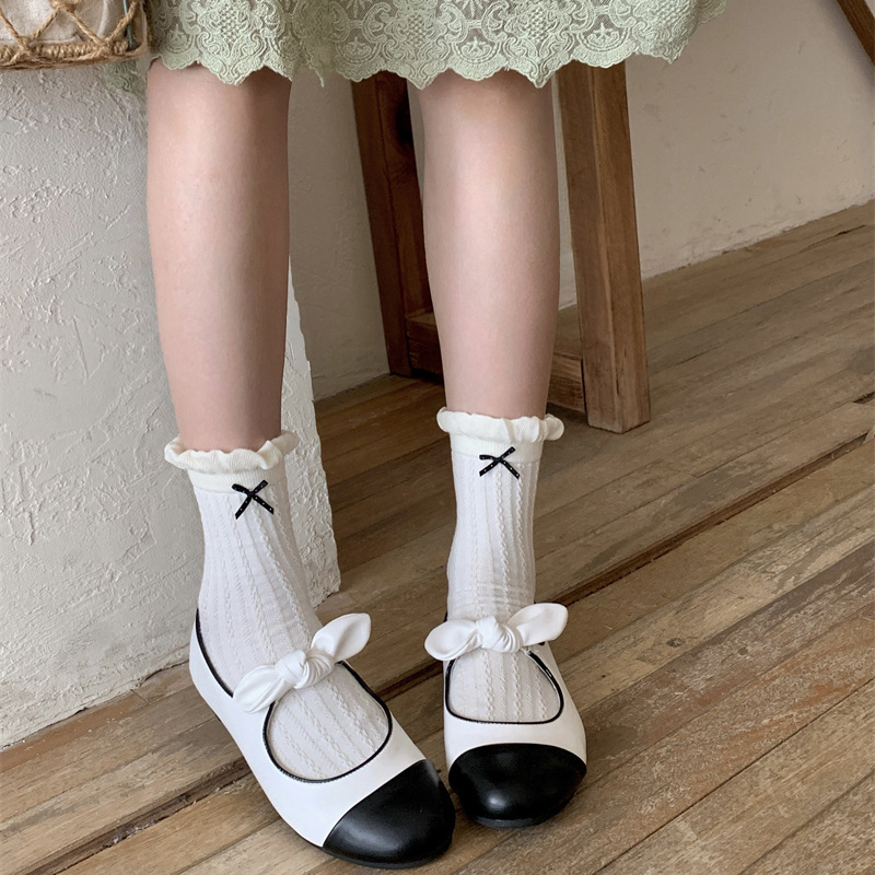 2025初秋女袜子女秋冬新款灰色系点子棉ins中筒袜子蝴蝶结堆堆袜|undefined