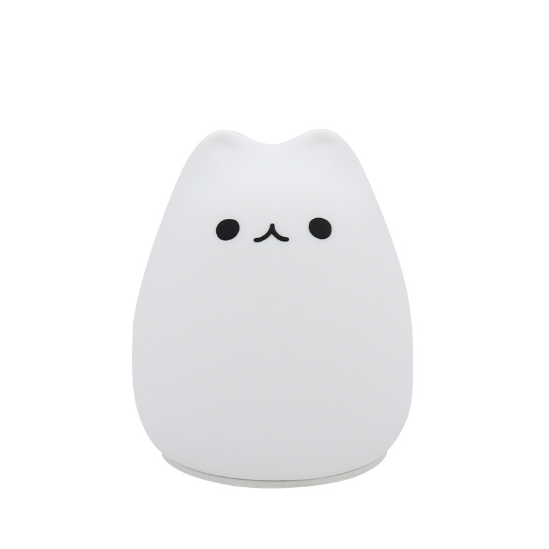 Lindo gato de cabeza grande, luz de noche creativa, luz de noche colorida, luz de palmaditas, cura, carga, luz de silicona, sueño para niños