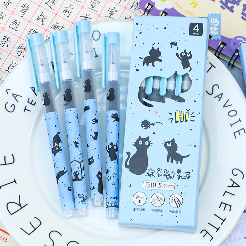Splash-Ink Cat Planet Rabbit Straight Liquid Gel Pen Cute Quick-Drying Ball Pen High-Value Student Exam Black Pen