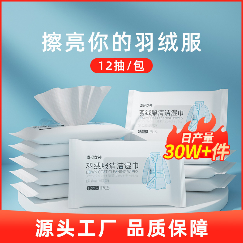 Lucky Goddess 12-Piece down Jacket Cleaning Wipes, Water-Free, Powerful Oil Stain Removal Household Portable Wet Wipes