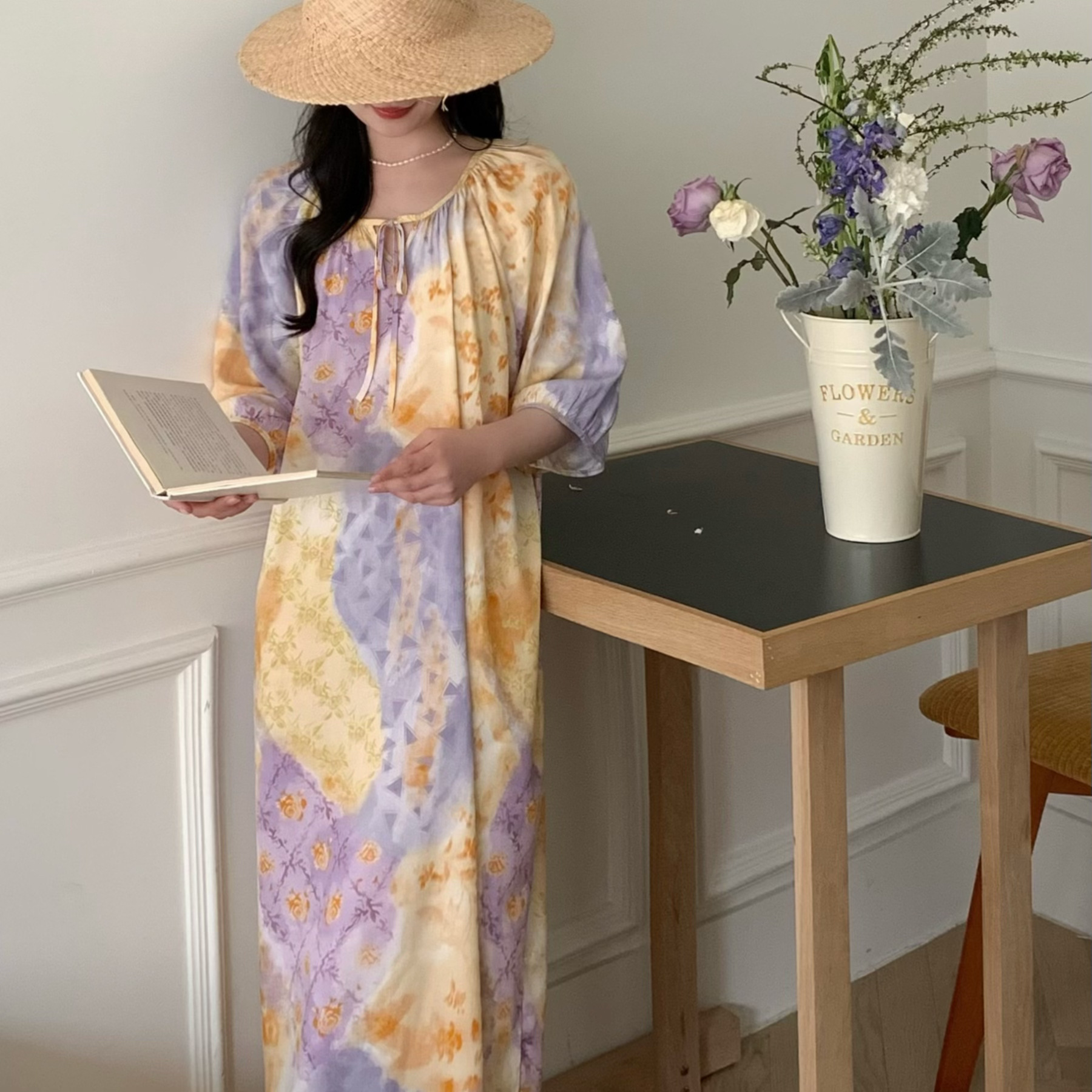 Camisón mujer verano falda larga de playa delgada pijama de seda de algodón primavera y otoño damas estilo de vacaciones ropa de hogar de seda de algodón de gran tamaño