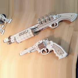 若态若客木质3d立体拼图左轮手枪霰弹枪模型AK47铁塔火车模型