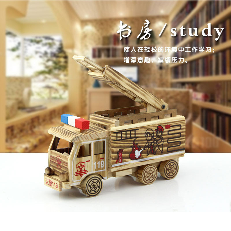 新款木制消防车模型玩具儿童救火车小孩生日礼物一件代发工厂批发|undefined