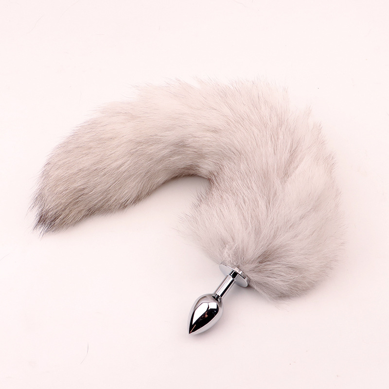 Fox Tail Metal Anal Plug with Plush Cross Fox Tail, Blue Cosplay Design — detail image 15