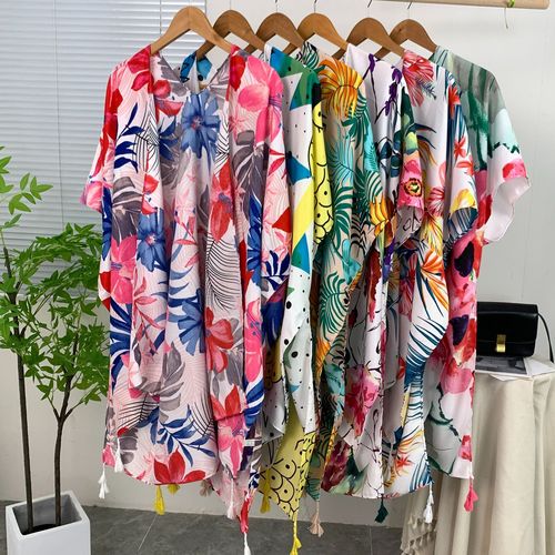 Cross-border hot selling travel and vacation ethnic style printed outer wear sun protection shawl for women sunshade high-end slit elegant waistband