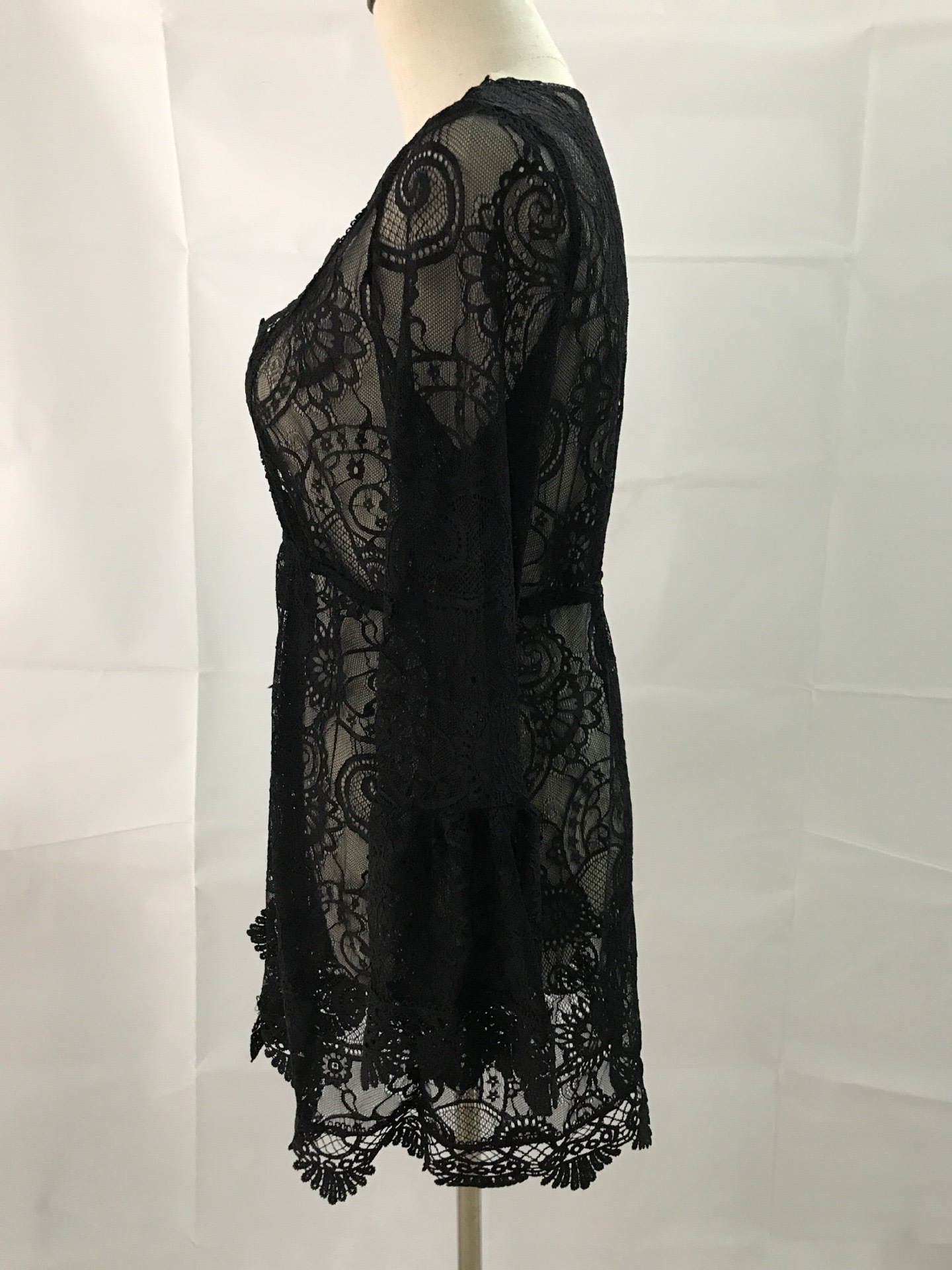 Holiday, Beach Occasion Wholesale Women's Simple Style Lace Solid Color Holiday Beach V Neck Nine Points Sleeve Sundress
