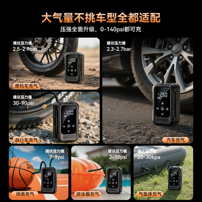 新款跨境车载充气泵便携式汽车打气泵全越野汽车自行车轮胎打气筒|undefined