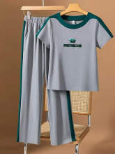 休闲运动服套装女夏季2025年新款大码圆领优雅妈妈装运动服两件套