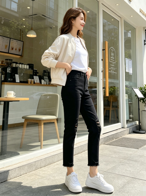 Jeans Tobilleros Rasgados para Mujer de Mezclilla de Algodón, Alta Elasticidad, Cintura Alta