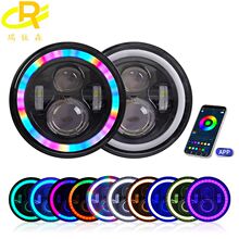 牧马人汽车摩托车改装7英寸RGB天使眼4珠带光圈炫彩日行灯前照灯