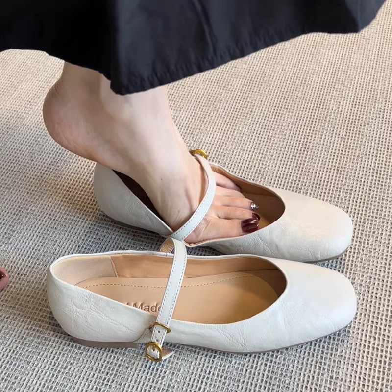 Sheepskin Version ~ Genuine Leather French Mary Jane Buckle Shoes for Women, New Soft-Soled Small Leather Shoes, Ballet Style Flats