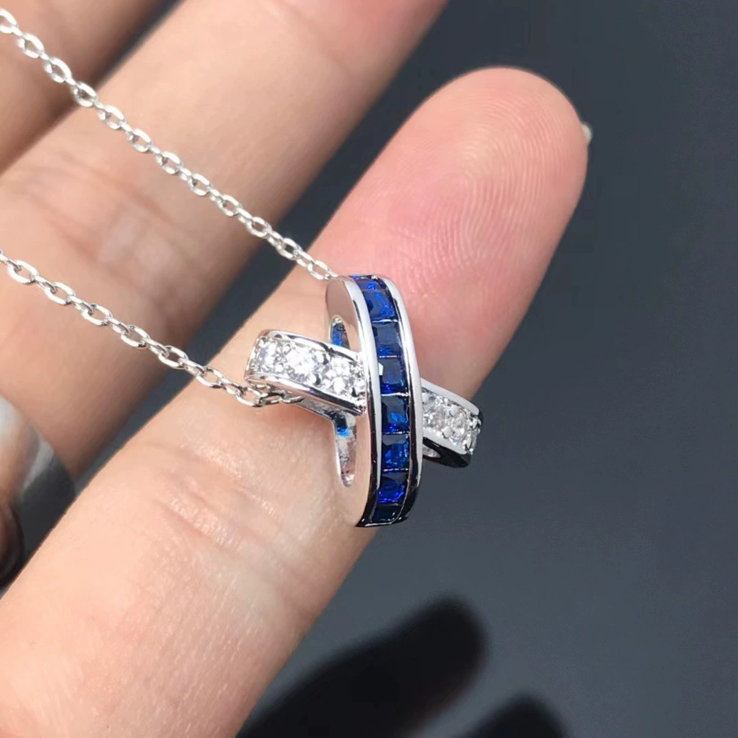 Elite blue diamond, necklace, platinum chain for key bag , silver 925 sample, simple and elegant design