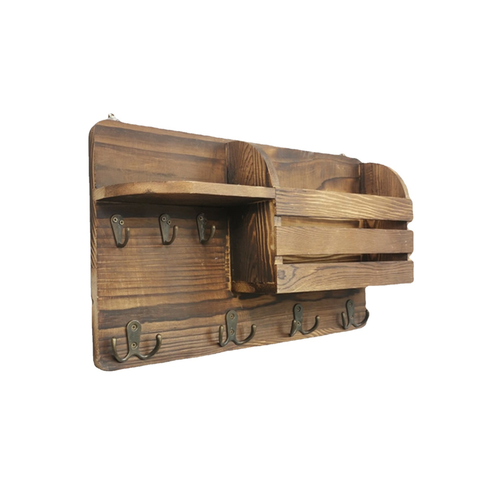 Rack de almacenamiento de madera vintage pasillo montado en la pared estante de la llave Puerta mochila perchero pared rack de almacenamiento