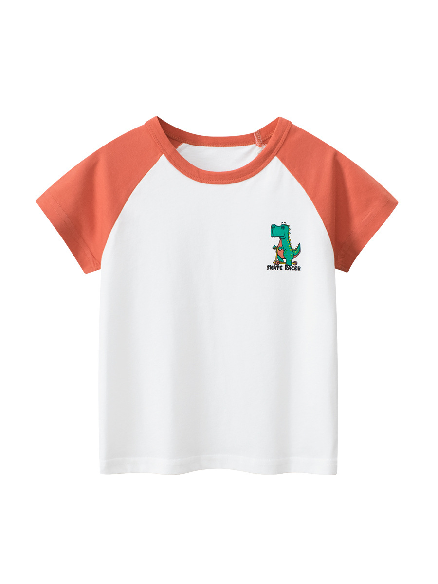 Camiseta de manga corta estilo coreano para niños 27kids, venta al por mayor, camiseta básica de verano 2026 para niños, ropa de dinosaurio para niños