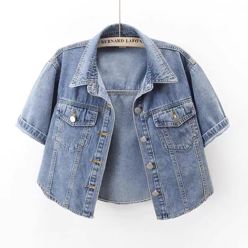 2023 Summer new all-match short-sleeved denim jacket women's short loose Korean style top small shawl cardigan outer wear