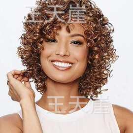 2023欧美新款跨境假发女 带刘海棕金色非洲小卷假发厂家批发