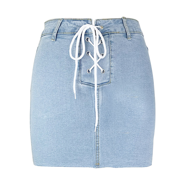 Women's Clothing Slim-fit Lace Up Denim Hip-wrapped Short Skirt display picture 4