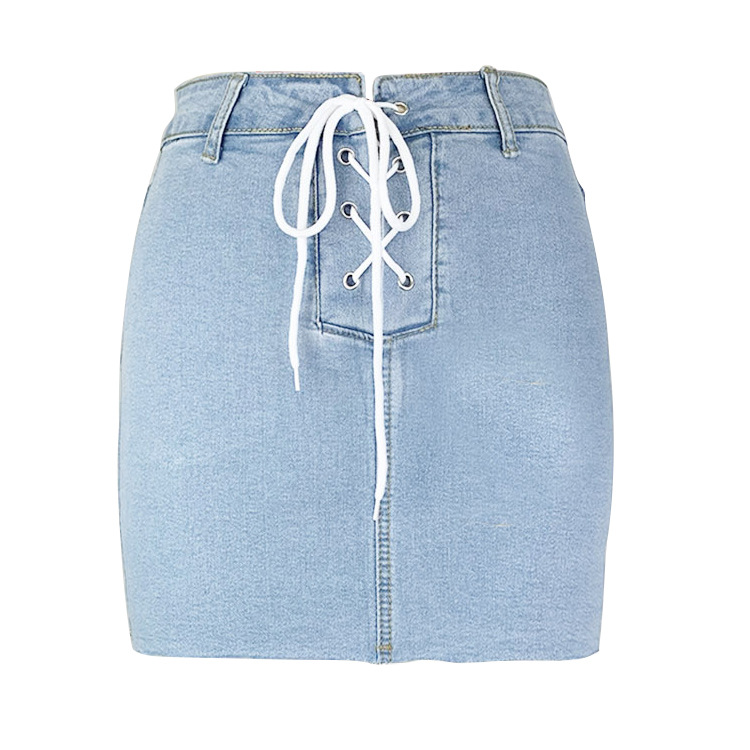 Frauen Kleidung Schlank-fit Spitze Up Denim Hip-gewickelt Kurzen Rock display picture 4