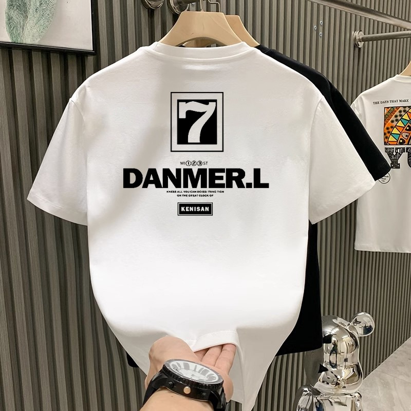 2024 Neues kurzärmliges T-Shirt für Herren Instagram Trendy Letter Printing Slim Fit Vielseitiges Casual Bottom Top mit 5/4_voghion.com