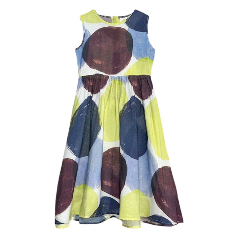 Vestido de las niñas verano fino 2023 nuevas vacaciones estilo occidental medio y grande falda de los niños niñas impreso princesa vestido