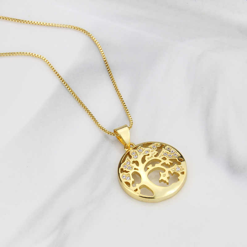fashion simple tree inlaid zirconium copper pendant necklacepicture3
