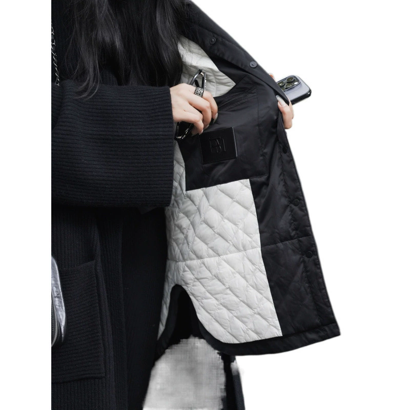 Demi-season light and thin design warm shirt with down, trend of season