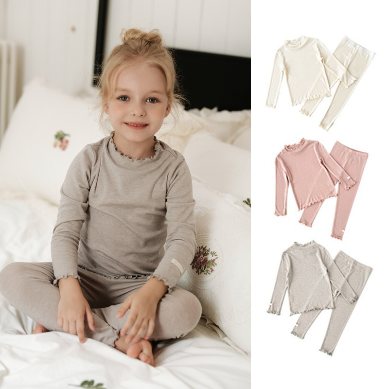 Children's Home Clothes Spring and Autumn New Style Merino Wool Baby Set Simple Autumn Clothes and Pants Pajamas Home Clothes