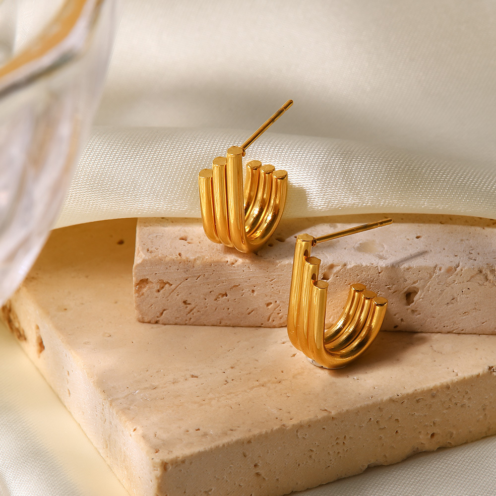 Fashion U Shape Stainless Steel Ear Studs Gold Plated Stainless Steel Earrings