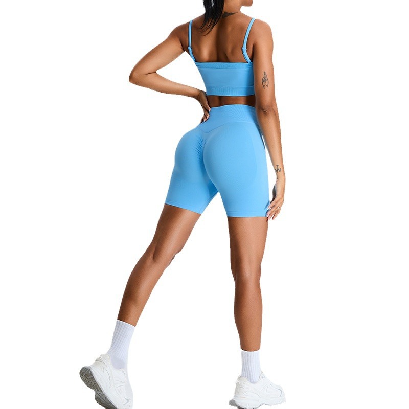 Traje deportivo transfronterizo de melocotón de dopamina sin costuras nuevo traje de yoga desmontable con correa de hombro superior de tubo de moda femenina