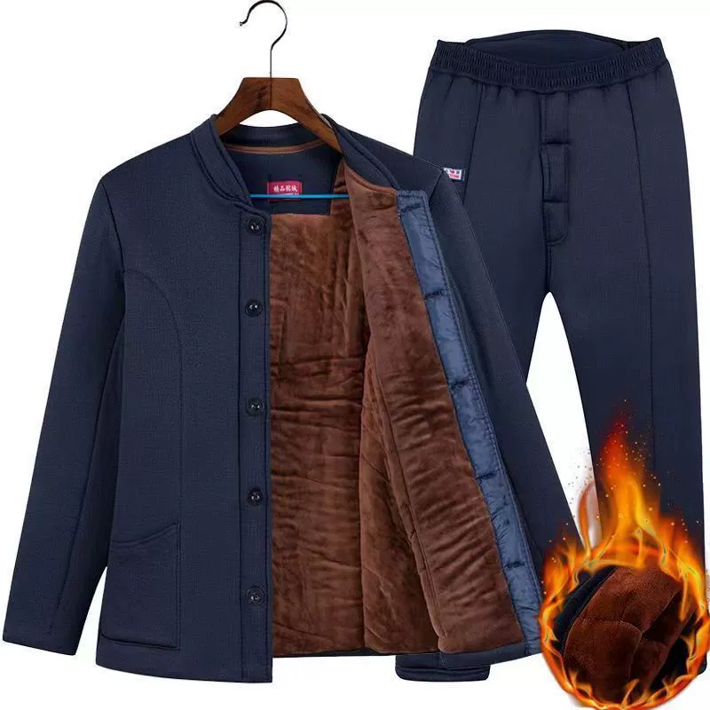 Куртки и брюки на хлопковой подкладке из верблюжьей шерсти среднего и пожилого возраста, зимняя утепленная хлопчатобумажная одежда для пожилых людей, бархатная теплая хлопчатобумажная одежда для папы, костюм дедушки.