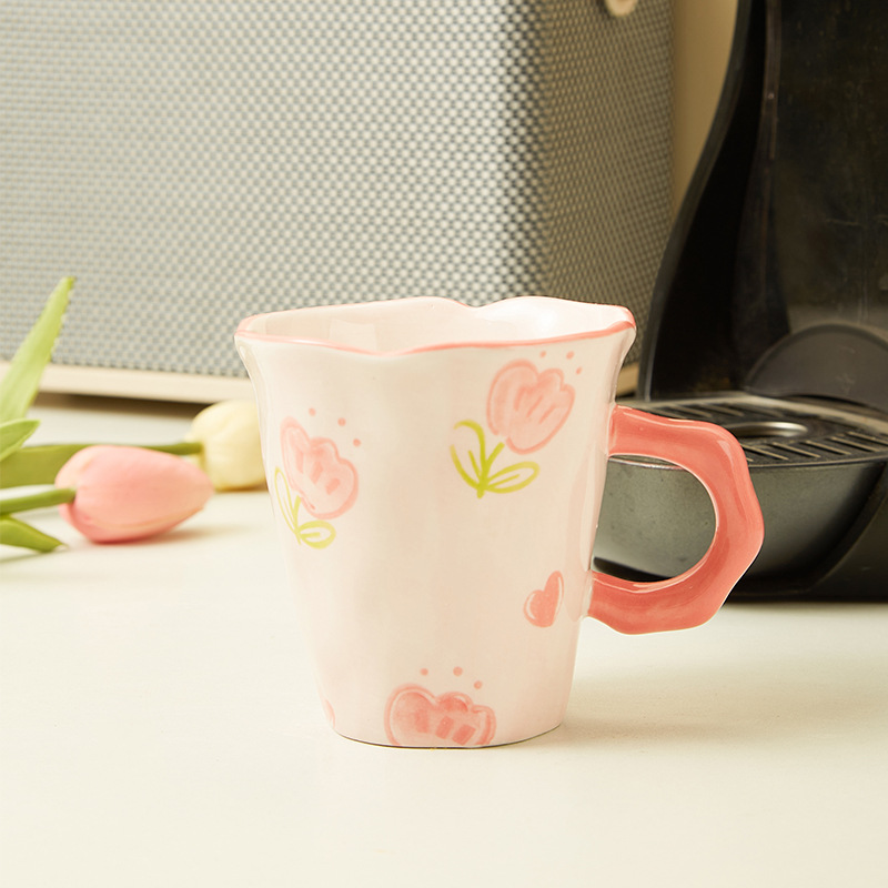 Creativa mano pequeña taza de tulipán fresca taza de cerámica flor pintada a mano taza de oficina caja de regalo taza de café y leche