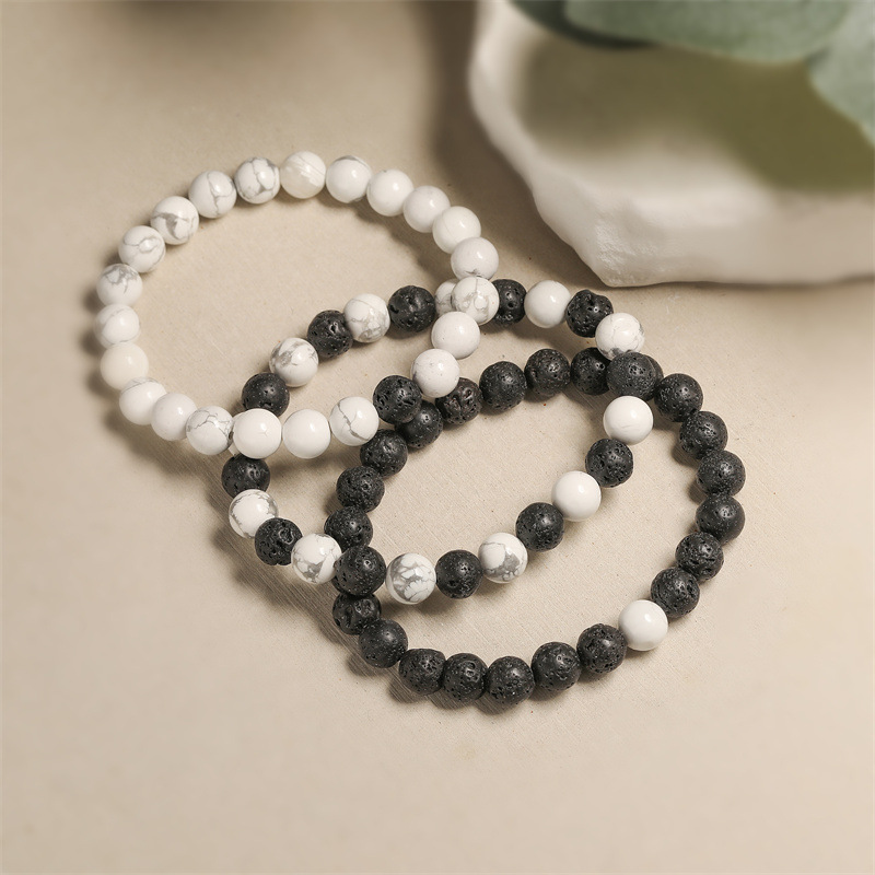 Pulsera con cuentas de piedra natural transfronteriza europea y americana, piedra volcánica, cadena elástica de turquesa blanca, pulsera con cuentas, hombres y mujeres al por mayor