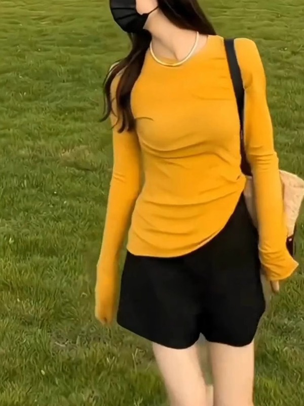 甜美减龄纯色圆领长袖打底衫T恤女秋冬新款时尚百搭修身显瘦上衣|undefined
