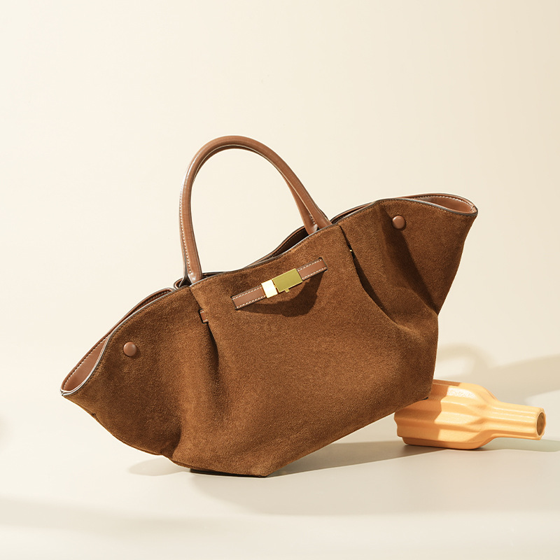 Wing Buckle Large Capacity Women's Crossbody Handbag Dumpling Bag Frosted Suede Commuter Luxury Tote Bag - Thumbnail 3