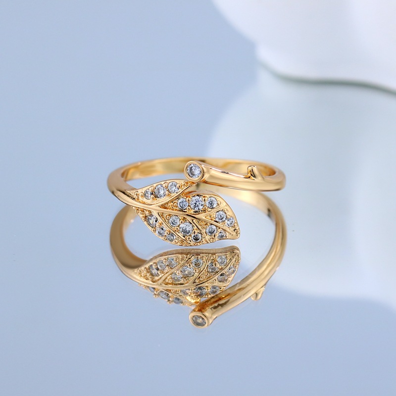 Fashion Leaf Heart Shape Snake Copper Asymmetrical Plating Inlay Zircon Rings 1 Piece