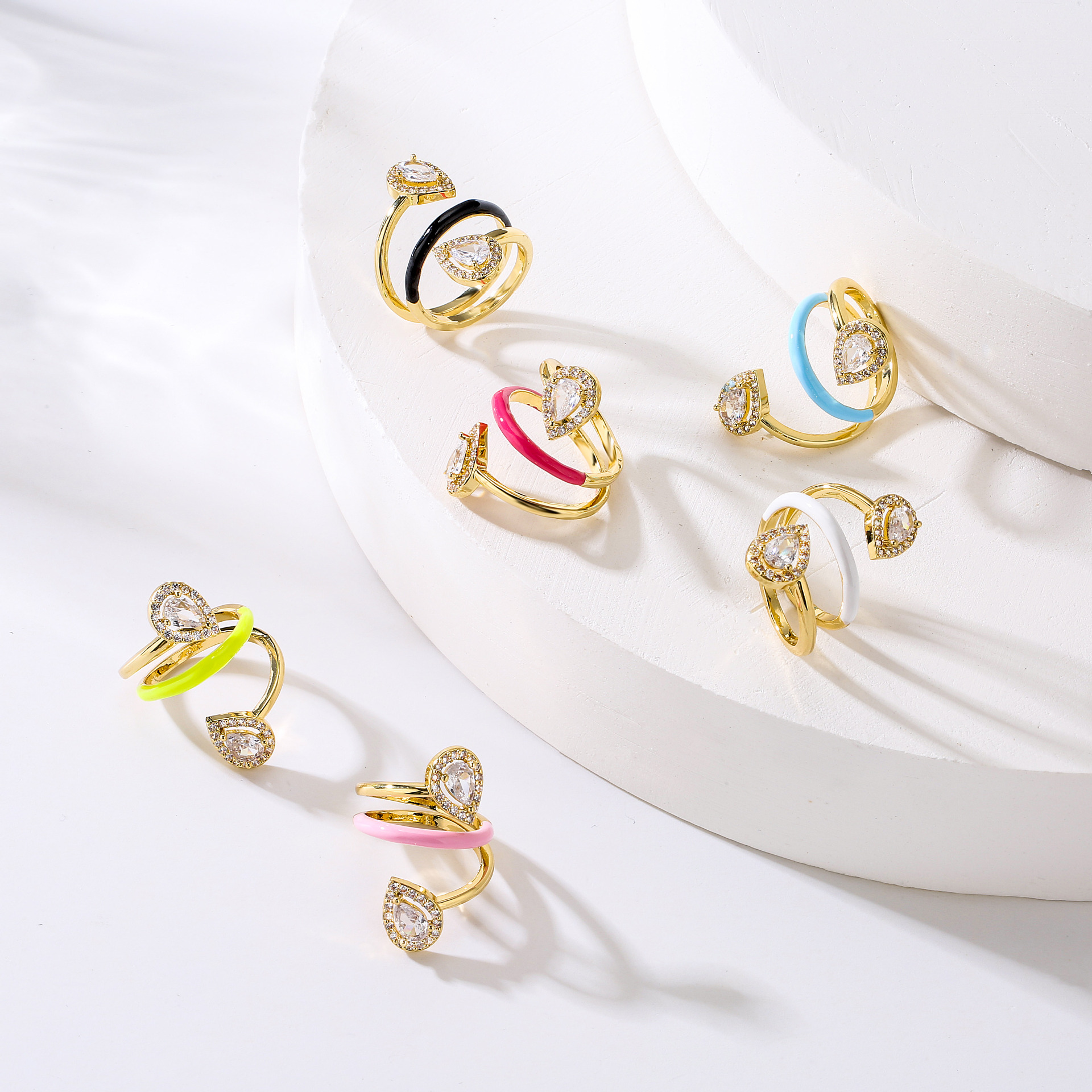 Womenu0027S Fashion Simple Style Water Droplets Gold Plated Artificial Rhinestones Rings Stainless S