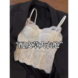 仅用于产品展示勿拍-皮草内搭白色蕾丝美背吊带背心女带胸垫打底