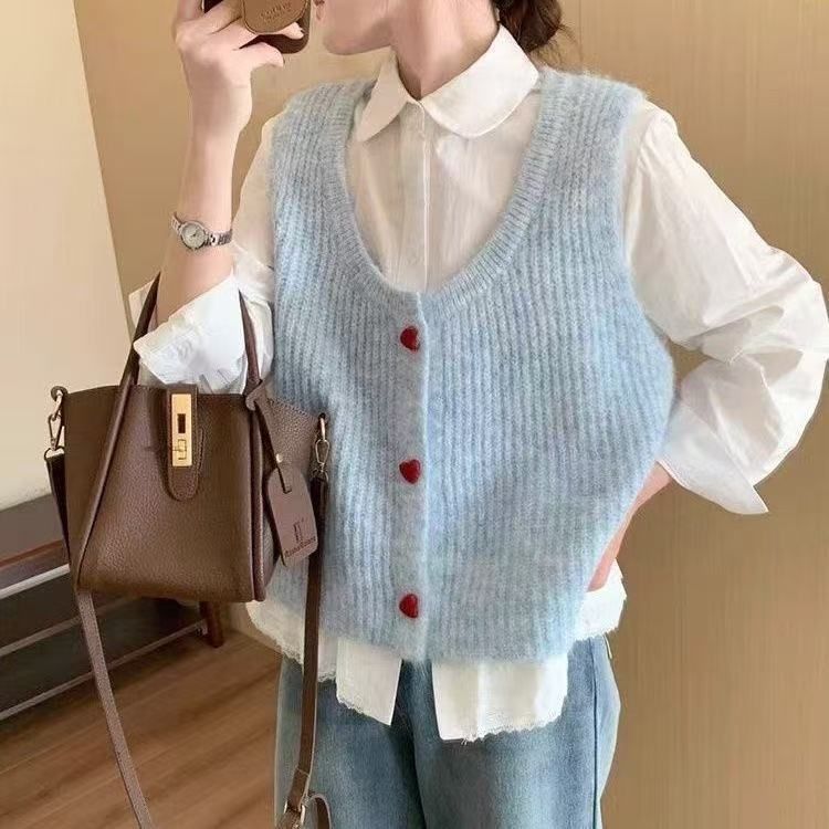 春夏新品甜美爱心毛衣开衫马甲春秋新款韩系气质减龄显瘦坎肩上衣|undefined