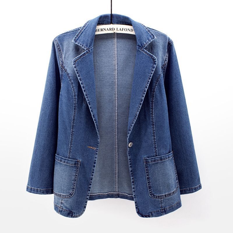2023 Spring New Denim Jacket for Women, Slim Fit, Slimming, Suit Collar, Solid Color, Single Button, Trendy Outerwear