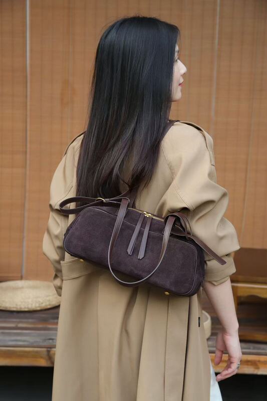 磨砂牛皮枕头包大容量单肩包2025新款欧美风时尚女包保龄球腋下包|undefined